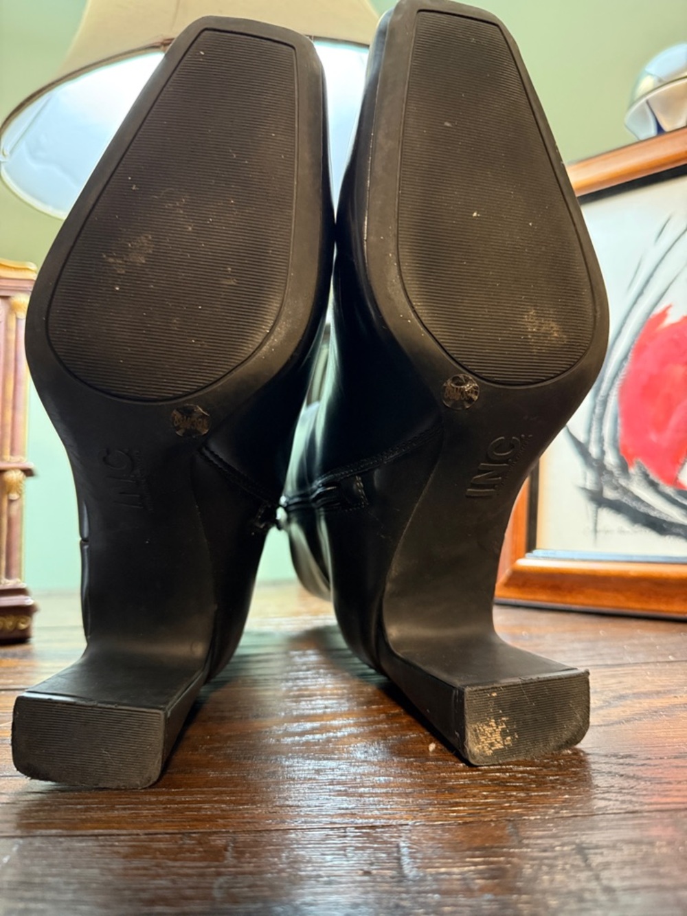 Women's Black Leather Square-Toe Ankle Boots INC SIZE 8 1/2 or 39 1/2 - Picture 5 of 12